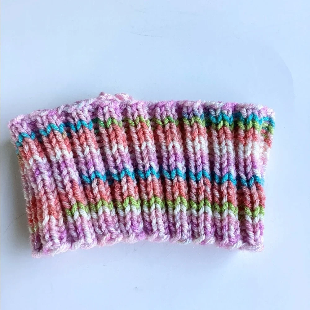 Dog Collar Cover Hand Crafted Spring Pastels Pink Purple Orange Knit
